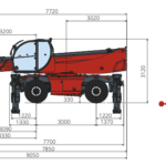 Side view dimension diagram of the Magni RTH 6.26, showing detailed measurements including length, height, and boom angle in millimeters.